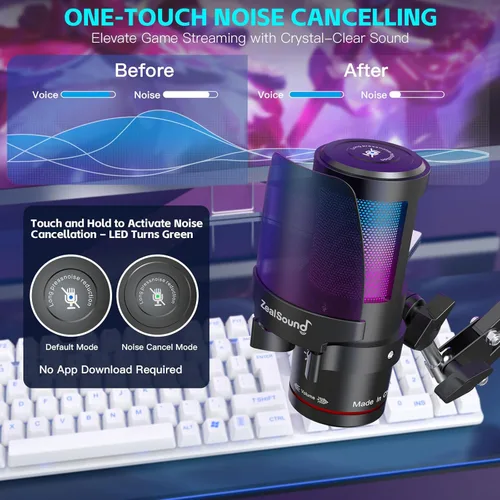 Miniatura 3 de ZealSound Gaming Microphone for PC/Mac/iPhone/Phone – 192kHz/24-bit Podcast Mic with Noise Reduction, Tap-to-Mute, Gain, Monitoring, Boom Arm, Pop