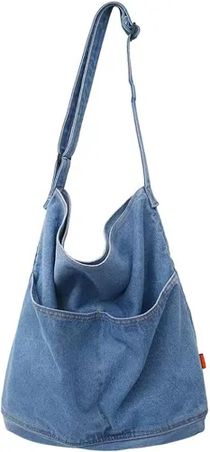 ROUROU Bolso de hombro de mezclilla para mujer bolso de mano estilo hobo casual bolso cruzado retro bolso de gran capacidad