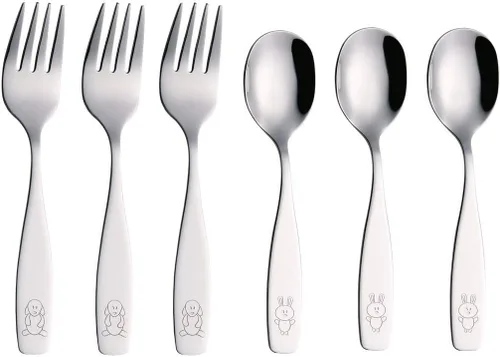 ANNOVA - Juego de cubiertos para niños de 6 piezas de acero inoxidable - 3 tenedores, 3 cucharas de cena para niños, utensilios para niños, juego de