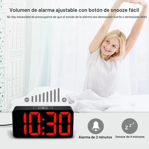 Miniatura 6 de DreamSky - Reloj despertador digital pequeño para dormitorio, pantalla de números grandes con atenuador de brillo, reloj de mesa eléctrico con Caja