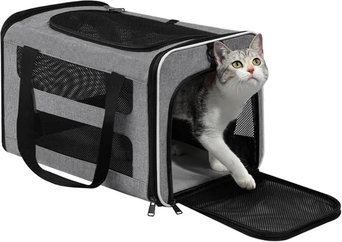 Miniatura 12 de Bolsa de viaje para gatos de lados suaves para gatos medianos a grandes de más de 15 libras, jaula transportadora para perros pequeños, entrada Rosa