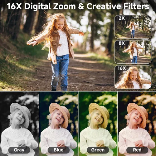Miniatura 5 de Cámara digital, cámara de enfoque automático 4K para fotografía con tarjeta de 64GB, cámara digital compacta portátil de 44MP para adolescentes