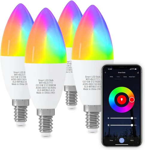 Miniatura 12 de ORALUCE Bombilla inteligente compatible con Alexa y Google Home, bombilla LED A19 E26 equivalente a 60 W, WiFi de 2.4 GHz y Bluetooth que cambia