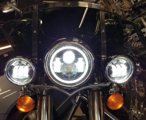 Miniatura 6 de Luces de cruce para motocicleta, negras, luz antiniebla LED de 4.5 pulgadas con carcasa tipo cubo, compatibles con Road King Touring Electra Glide