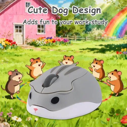 Miniatura 2 de Ratón inalámbrico Bluetooth lindo ratón de hámster de dibujos animados con receptor USB 2.4 GHz y Bluetooth modo dual silencioso Kawaii USB
