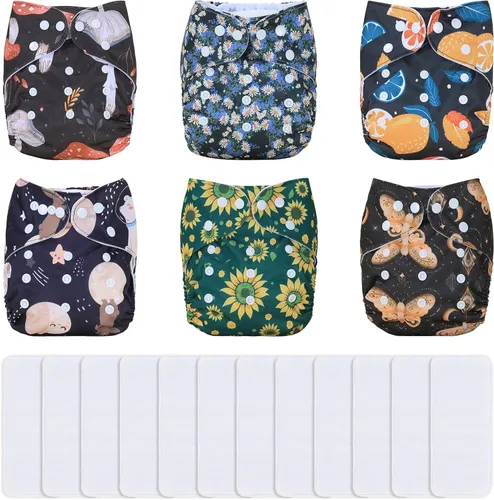 Miniatura 19 de TDIAPERS Pañales de tela reutilizables, lavables, de bolsillo, talla única, ajustable para pañales de tela a presión, paquete de 6 con 6 insertos