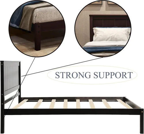 Miniatura 4 de Marco de cama de tamaño individual con cabecero, marco de cama de plataforma de madera, estilo rústico moderno, resistente, soporte de listones
