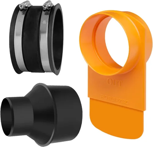 POWERTEC 70366 Puerta de explosión integrada de 4" (patentada) con manguito flexible de 4" y 4" OD a 2-1/2" OD reductor de cono de diámetro exterior