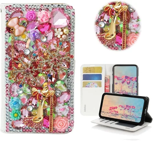 Miniatura 12 de Bling - Funda tipo cartera para teléfono compatible con Samsung Galaxy S22 Ultra, elegante funda de cuero con diseño de flores de mariposa y rosas