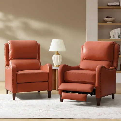 Miniatura 17 de HULALA HOME Silla Reclinable de Cuero Genuino, Sillón Reclinable Moderno de Empuje hacia Atrás con Asiento Grueso, Respaldo y Reposapiés, Decoración