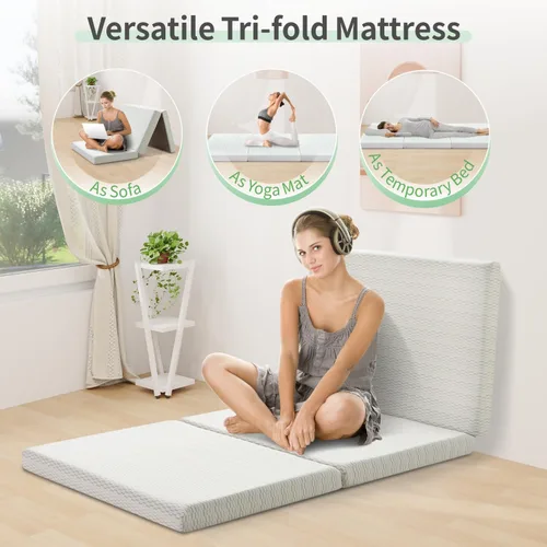 Miniatura 3 de MUUEGM Colchón plegable, colchón triple de espuma viscoelástica de 6 pulgadas, colchón plegable con funda extraíble, cubrecolchón triple