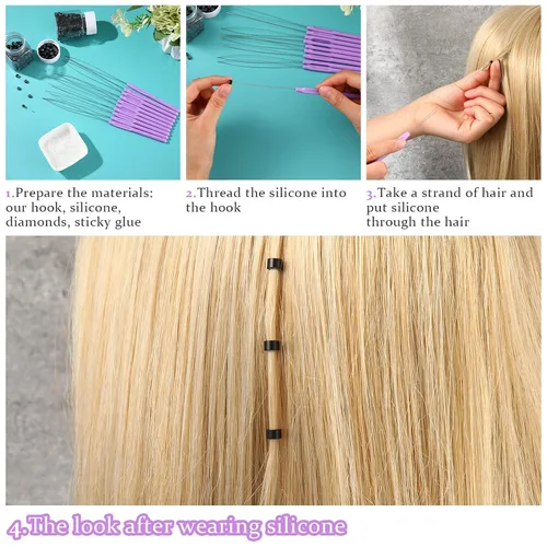 Miniatura 5 de 10 piezas de extensión de cabello, enhebrador de aguja de bucle, herramienta de gancho para tirar y dispositivo de cuentas, enhebrador de bucle