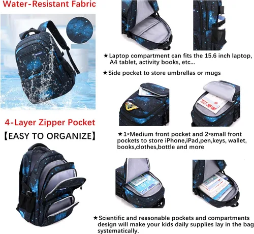 Miniatura 4 de MITOWERMI Boys Backpacks for Primary Junior School Kids Backpack with Lunch Box Galaxy Space Bookbags for Boys Girls