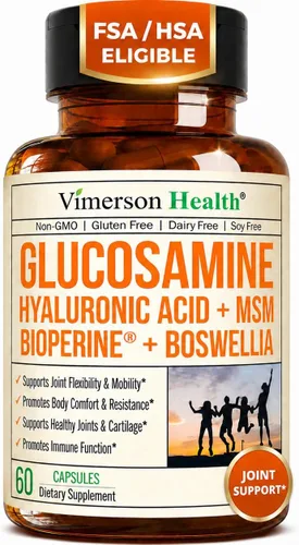 Sulfato de glucosamina con ácido hialurónico, bioperina, MSM y Boswellia - Suplemento ocasional para aliviar las molestias en las articulaciones.