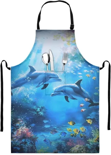 Miniatura 40 de GIFTPUZZ Delantal de chef para mujer con lazo largo y bolsillo frontal con correas