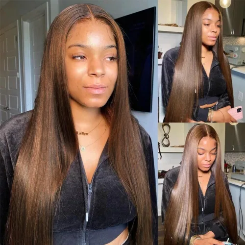 Miniatura 17 de Flady Peluca de cabello humano con encaje frontal ombré, prearrancada, sin pegamento, peluca frontal de encaje HD 4/27, pelucas de cabello humano