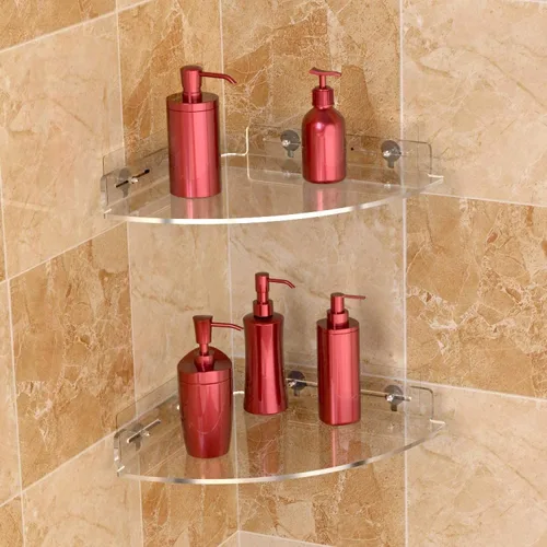 Miniatura 2 de Juego de 2 estantes organizadores de ducha para baño - Vdomus organizador de ducha sin taladro - almacenamiento acrílico adhesivo flotante