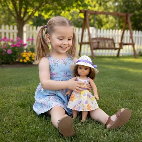 Miniatura 4 de Emily Rose Vestido de gasa de Pascua y primavera de 14 pulgadas con sombrero blanco a juego Traje de verano floral Se adapta a WellieWishers