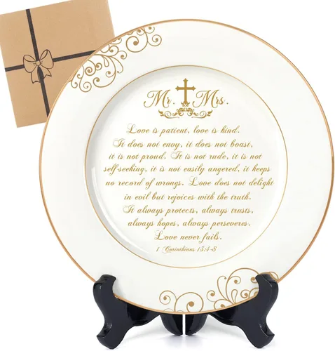 Urllinz Los mejores regalos de boda de aniversario para parejas únicos 2026 – Plato Mr and Mrs con decoraciones de lámina de oro de 24 quilates,