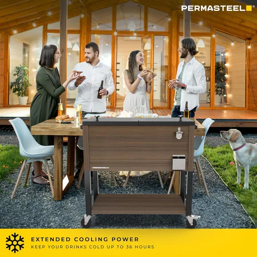 Miniatura 2 de Permasteel 80 Quart Party Cooler, Rolling Ice Chest with Wheels and Handles for Indoor Outdoor Patio