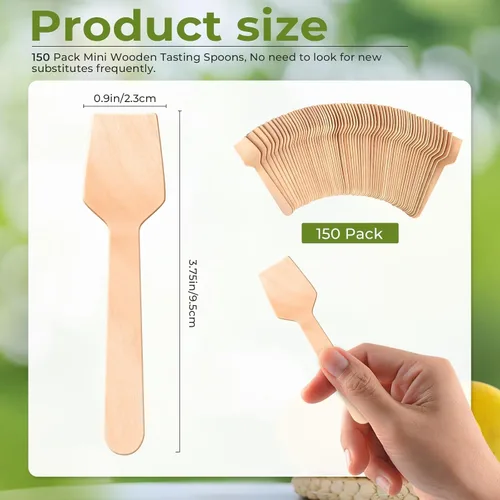 Miniatura 2 de Cucharas desechables mini de madera saboreadoras Cucharas de helado Cucharas de muestreo (150, 3.75 pulgadas)