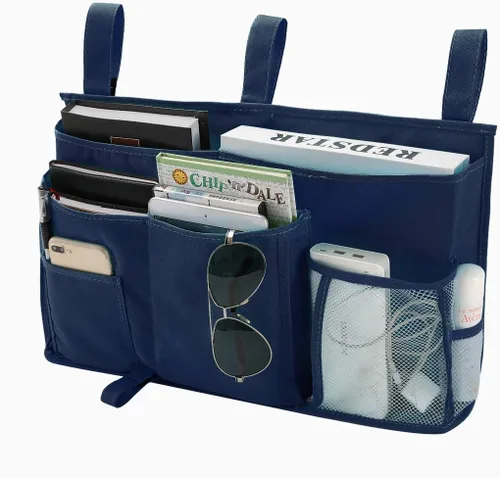 Miniatura 13 de Bseash Organizador de litera, organizador de cama colgante para mesita de noche, bolsa de almacenamiento con 4 bolsillos y 2 ganchos