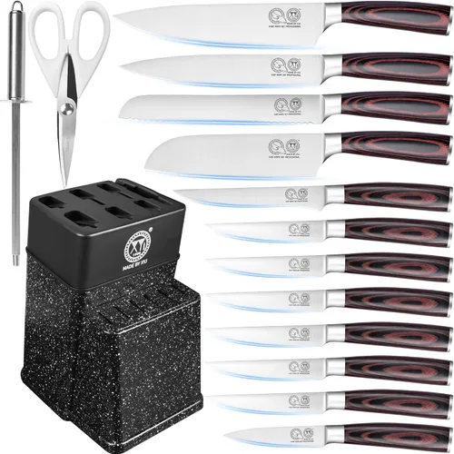 Miniatura 8 de XYJ Juego de cuchillos de cocina de acero inoxidable de 8 piezas con funda de transporte y funda de mango ergonómico para equilibrar bien