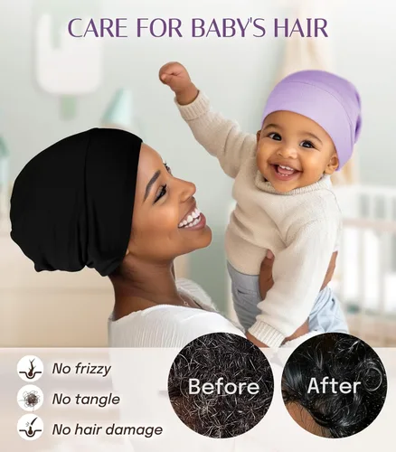 Miniatura 3 de OLESILK Gorro de Seda para Bebé de 0-6 Meses - Gorro de Cabello para Niños Pequeños de Seda de Morera 100%, Gorro de Noche Ajustable para Dormir