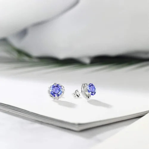 Miniatura 61 de Gem Stone King Aretes de plata de ley 925 de 0.236 in con piedra natal redonda para mujer