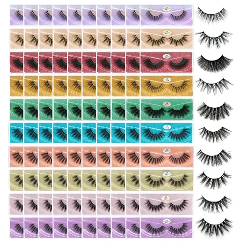 Miniatura 8 de FARRED - Pestañas postizas esponjosas, dramáticas, a granel, mix de 10 estilos, paquete de 50 pares, en cajas individuales, 10-18mm de volumen