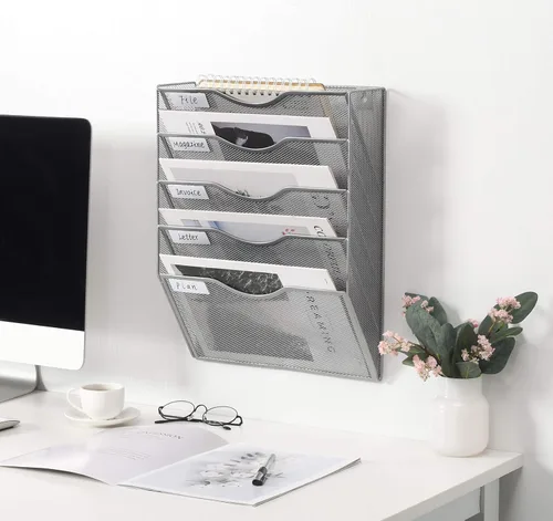 Miniatura 6 de EasyPAG Organizador de Archivos Colgante de Pared, Organizador de Correo de 5 Bolsillos Montado en Pared, Soporte Vertical para Documentos