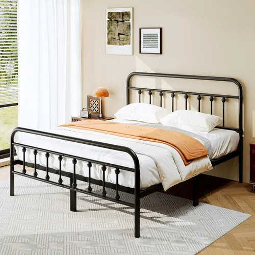 Miniatura 5 de zunatu Marco de Cama de Plataforma de Metal Tamaño Queen/Cabecera y Pie de Cama de Estilo Victoriano/Soporte de Listones de Acero/Fácil Montaje/No