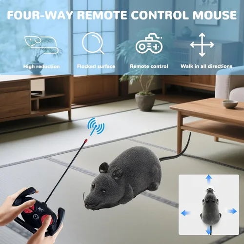 Miniatura 3 de Ratón de Control Remoto para Gatos y Perros - Juguete Realista RC de Rata Falsa con Flocado, Inalámbrico, Divertido, Persuasión Electrónica, Gris