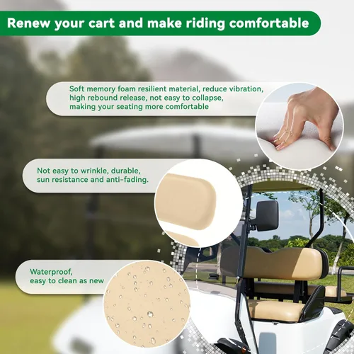 Miniatura 5 de Cojines de asiento delantero de repuesto para carrito de golf EZGO TXT 1994-2013 estilo de fábrica, 2 juegos que contienen respaldo y asiento