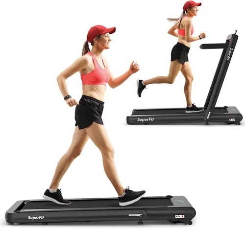 GYMAX Caminadora plegable para debajo del escritorio, máquina de correr y caminar de 4.75HP 2 en 1 con control de frecuencia cardíaca, control por