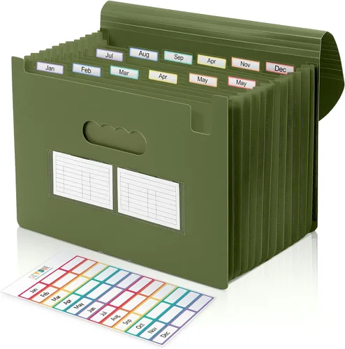 Miniatura 10 de SKYDUE Organizador de archivos de acordeón, carpeta de archivos expandible con 13 bolsillos, organizador portátil de recibos de papel para Negro