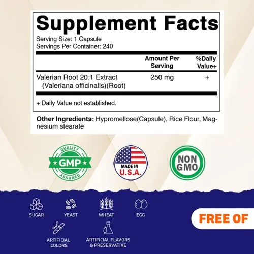 Miniatura 2 de Vitamatic 2 paquetes de extracto de raíz de valeriana 20:1 – Cápsulas concentradas de extracto botánico – sin OMG, sin gluten – 240 cápsulas