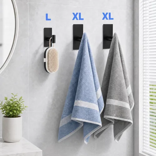Miniatura 8 de 8 ganchos para toallas resistentes para colgar, ganchos adhesivos de pared con tiras extraíbles, adhesivos sin daños, para exteriores, para baños
