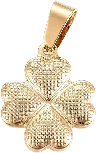 Beadthoven - 10 colgantes de trébol de acero inoxidable con textura de trébol de cuatro hojas de la suerte, cuentas colgantes de metal con cierre de