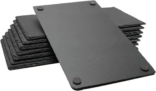 Miniatura 8 de Paquete de 8 tablas de charcutería de pizarra negra de 12 x 7 pulgadas con borde natural para comedor, fiesta, tabla de quesos para pasteles