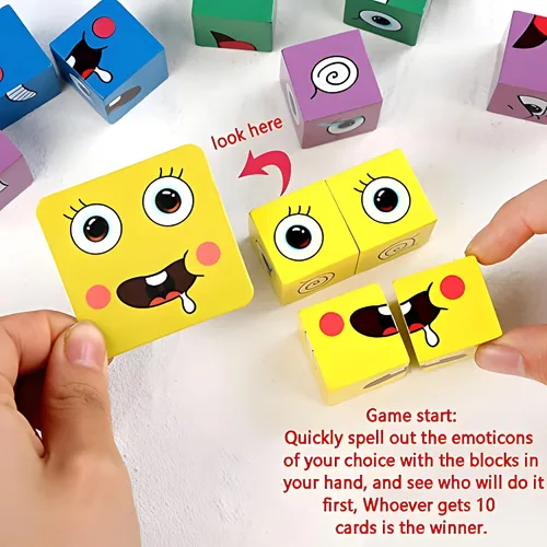Miniatura 7 de Cubos de madera, IQ Puzzle, Building Cube Express Toy Faces, Magic Face Building Block Puzzle de madera Montessori Toy