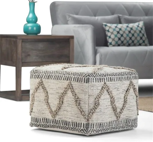 Miniatura 2 de SIMPLIHOME Sweeney Puf cuadrado – 18 pulgadas de ancho tapizado de lana y algodón tejido a mano otomano en gris y natural, reposapiés