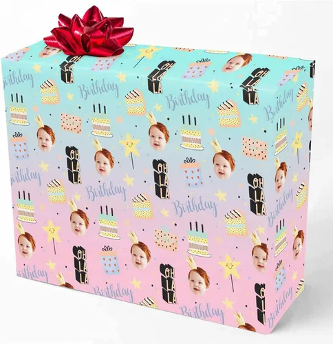 Miniatura 18 de M YESCUSTOM Personalized Birthday Wrapping Paper with Picture Age Custom 1st 18th 30th 40th 50th 60th Happy Birthday Gift Wrapping Paper Roll