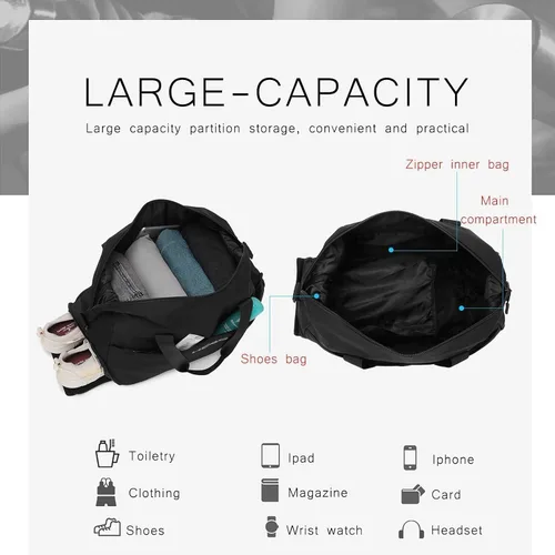 Miniatura 5 de HEAD Bolsa de deporte para mujer, bolsa de viaje impermeable de 32 litros con compartimento separado para zapatos, 4 formas de llevar, bolsa