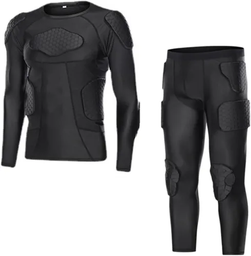 Miniatura 4 de Charque Camisas/pantalones protectores acolchados para hombre, para fútbol, paintball, béisbol, compresión, costilla, protección del esternón