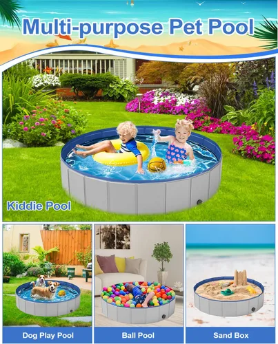 Miniatura 3 de Piscina para perros grandes, plegable de plástico para perros, antideslizante (47.2 x 12 pulgadas)