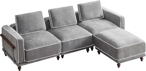 Miniatura 11 de Sofá biplaza modular de 80 pulgadas, sofá modular Cloud con reposabrazos y patas de madera, cómodo sofá tapizado de 2 plazas para sala de estar