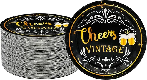Platos de papel vintage, juego de vajilla desechable de 9 pulgadas, decoraciones de fiesta de whisky, para hombres vintage, 30, 40, 50, 60, 70, 80,