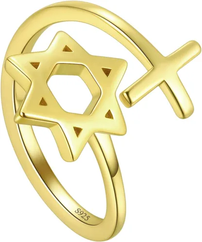 Miniatura 51 de Jewmon Anillo de plata de ley con estrella de David para mujer – Anillo ajustable Magen David – Amuleto Wicca – Regalos judíos
