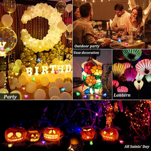 Miniatura 6 de 50 luces de globo, mini luces LED, redondas, largas esperas, lámpara de bola para linterna de papel, fiesta de cumpleaños, Navidad, Halloween, Azul